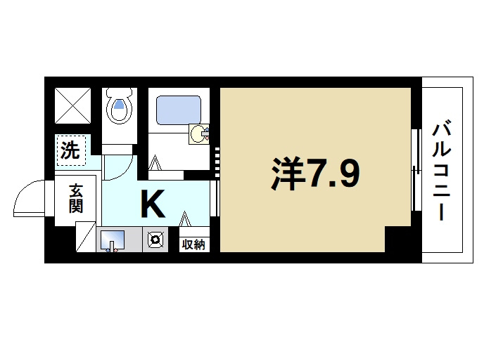 オーキッドあやめ池の間取り|1Kの間取りです