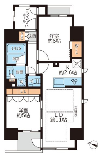 【間取り】 | グランカーサ本駒込 | 56.36㎡2ＬＤＫ【グランカーサ本駒込】