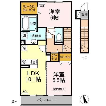 熊本市中央区帯山４丁目のアパートの間取り