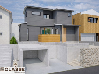 【外観パース】 | 宇治市木幡御蔵山　2区画　A号地　売土地　建築条件付き | アトリエ仕様では、長期優良住宅に対応した構造・耐震材を採用しており、各種補助金にも対応できます。間取りによりますので、設計士と相談しながら、ご希望プランに合わせて最適な形をご提案いたします。