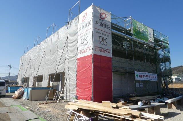 小田郡矢掛町矢掛のアパートの外観|建築現場