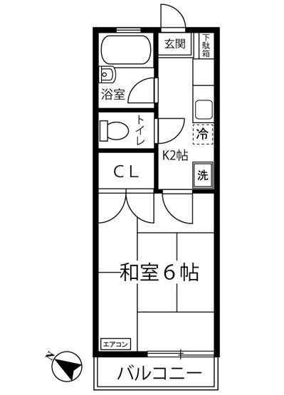 【間取り】 | サンビュー | キッチン2帖・和室6帖の1Kタイプのお部屋です☆はじめての一人暮らしにもぴったり♪なんと言っても最上階なのが嬉しい♪