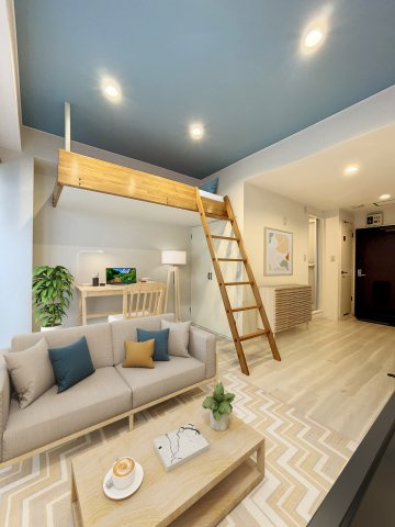 フローリエ細山Ⅰの居間・リビング|2022年3月にRELAX BLUEへカラーリフォーム済みのお部屋♪（バーチャル家具を配置した画像を使用しております。）