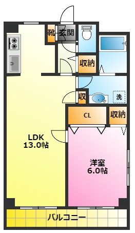 リビン元住吉の間取り|南向きバルコニーで陽当たり眺望の良いお部屋です♪