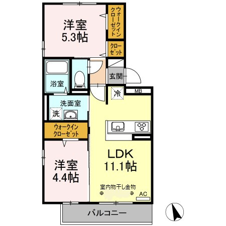 オッツ梅満ⅡB棟の間取り