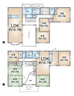 【間取り】 | 安芸区中野七丁目　戸建 | 二世帯住宅　2階にサンルーム有り