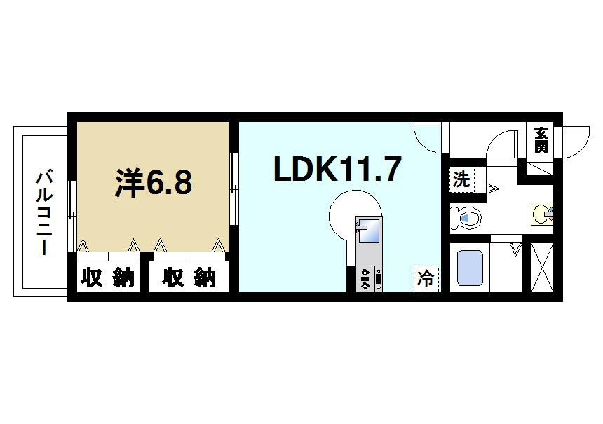 カワサキグランデージの間取り|1LDKの間取りです