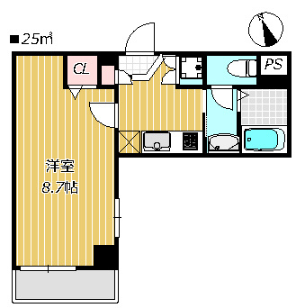 【間取り】 | シンシア八番館　 | 南向きの2面採光のお部屋です