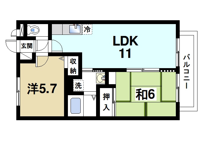 サンクコール朝和　B棟の間取り|2LDKの間取りです