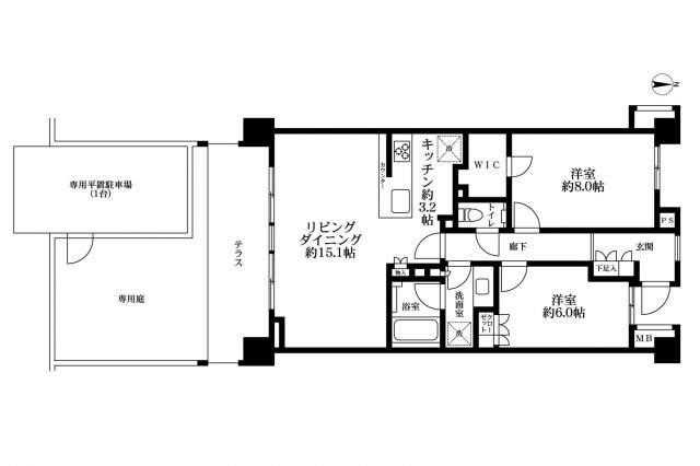 海まで数歩で出られるオーシャンフロント　プライム葉山　1F部分の間取り