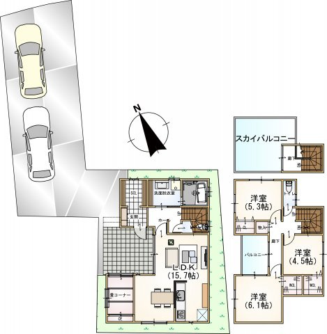 【土地図＋建物プラン例】の画像