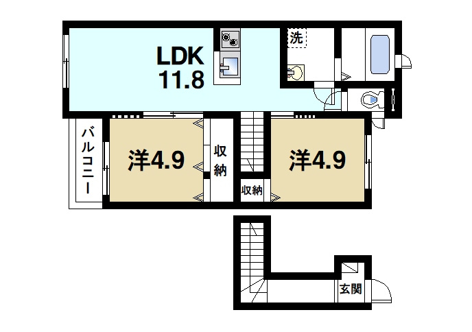 パディフィールドⅡの間取り|２LDKの間取りです