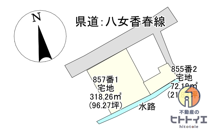 八女市上陽町北川内土地の土地図＋建物プラン例