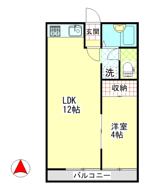 サニーコート中庄の間取り|中庄　サニーコート中庄　1LDK　間取り
