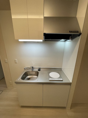 【キッチン】 | グランデファーレ新横浜 | 一人暮らしに欠かせないキッチンです！場所を取るお鍋やお皿もすっきり収納できます♪