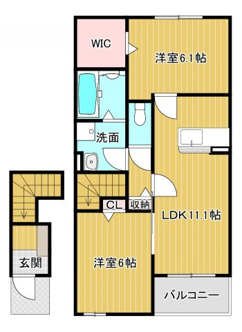 八女市蒲原のアパートの間取り