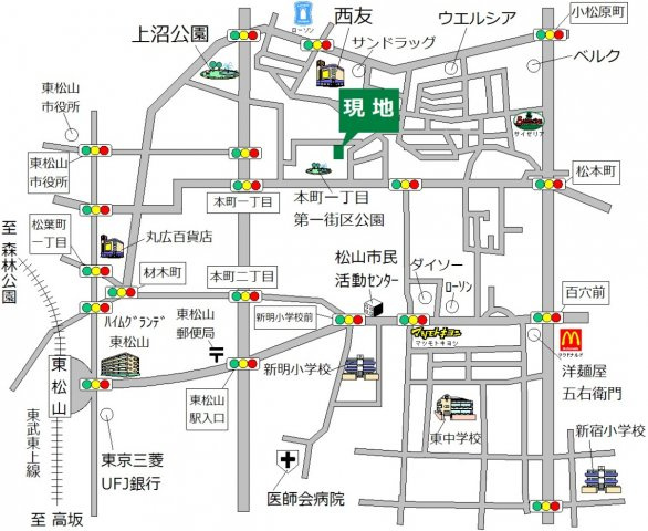 東松山市本町１丁目【ロゼオヒル】 一棟売アパートの地図