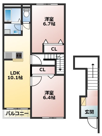 プライズ1の間取り|反転タイプになります