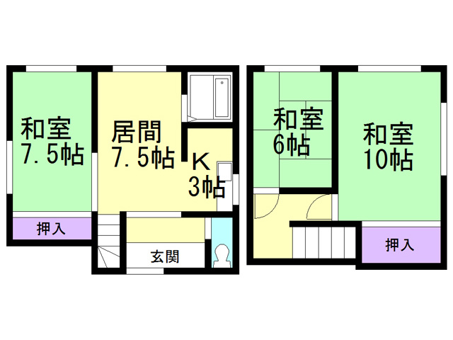 室蘭市高砂町1丁目11-2戸建の間取り