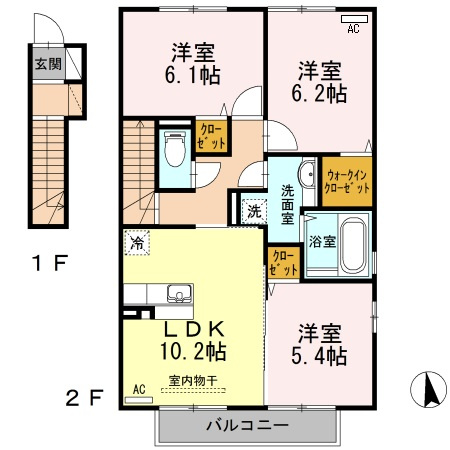 熊本市東区沼山津３丁目のアパートの間取り