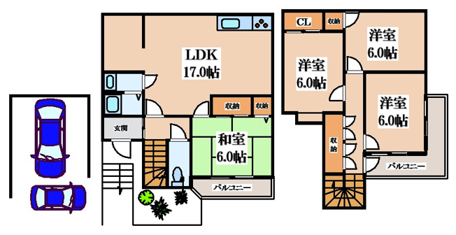 【間取り】 | 上六万寺町貸家