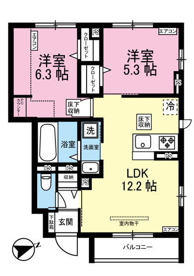 【間取り】 | リーフM | カップルさんやファミリーさんにもオススメの2LDKタイプ！なんと言っても角部屋・二面採光なのが嬉しい♪