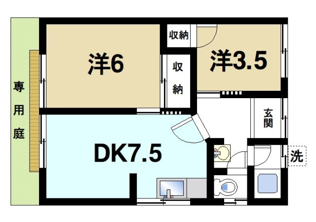 大西信良貸家（大安寺１丁目）の間取り|お二人様にもおススメの間取り。
