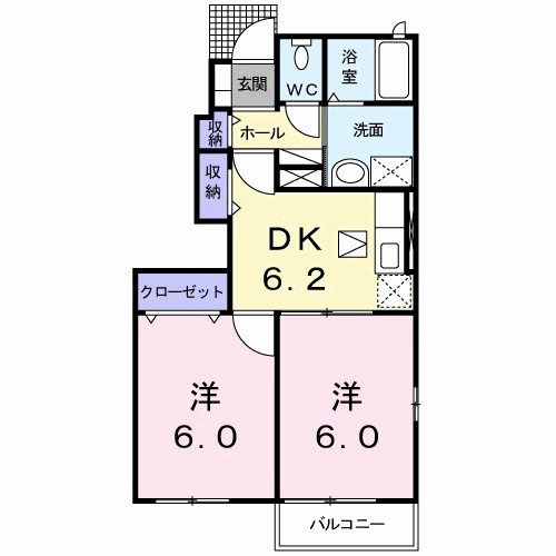 1F：2DK　※反転タイプアリ