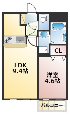 熊本市中央区九品寺１丁目の賃貸マンションの間取り