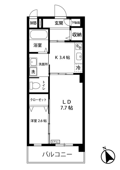【間取り】 | フィオーレ登戸 | 1LDKタイプはキッチンと寝室を分けたい方におすすめです☆カップルさんや新婚さんにも大人気！洋室なので過ごしやすいですね♪