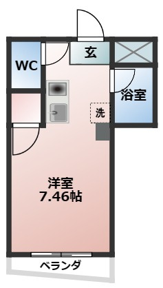 佐々ハイツの間取り|バス、トイレ別でコンパクトな１Rです。