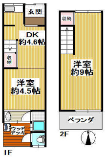 【間取り】 | 【収益】尼崎市瓦宮２丁目中古テラスハウス | ２DKの間取りですが、１LDKとしても使用できます♪単身様からお二人様におすすめの間取りです(^^)