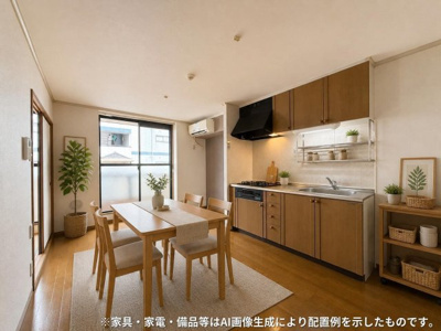 【居間・リビング】 | オーソネタウンハウス七番館 | 南東向きダイニングキッチン9帖☆バルコニーに繋がるお部屋です♪エアコン付きで1年中快適に過ごせますね☆