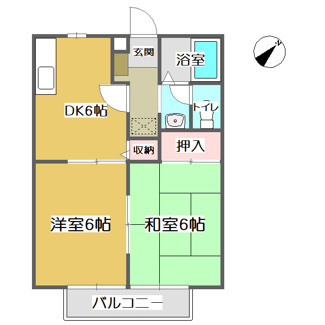 【間取り】 | ビーラインアワネ　A | ２ＤＫ