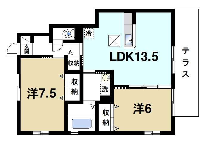 リザイア　Ｂ棟の間取り|2LDKの間取りです