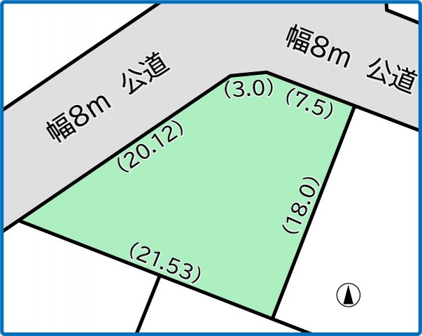 岩見沢市幌向南3-4の土地図|幅８ｍ道路に面する角地・日当たりも良好です♪