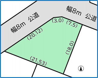 【土地図】 | 岩見沢市幌向南3-4 | 幅８ｍ道路に面する角地・日当たりも良好です♪