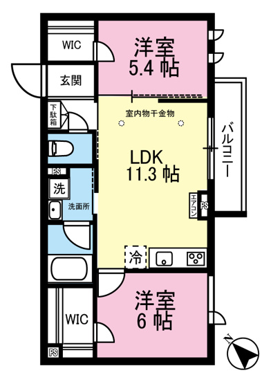 【間取り】 | グランヒル港北 | カップルさんやファミリーさんにもオススメの2LDKタイプ！全室洋室で過ごしやすいですね☆