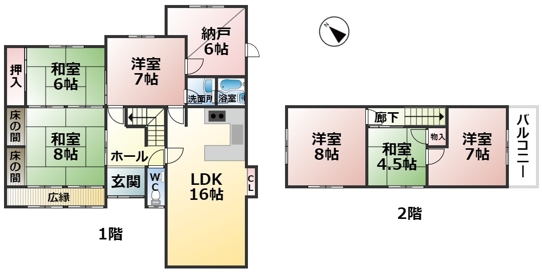 大津市八屋戸　中古戸建の間取り