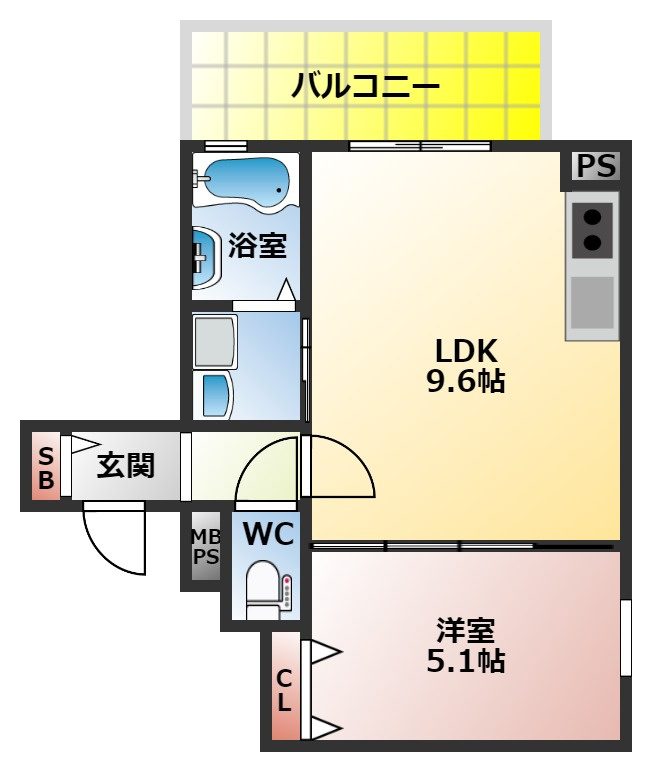 クリエオーレ萱島東の間取り|２号室間取り