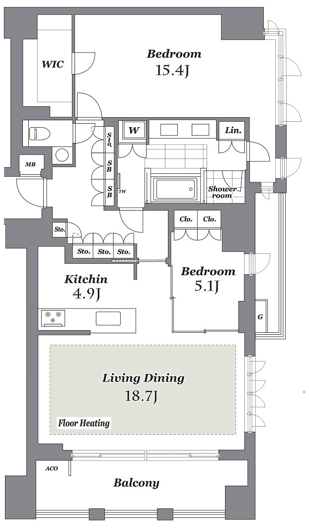 港区三田２丁目の賃貸マンションの間取り