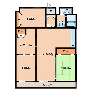 久留米市西町の賃貸マンションの間取り