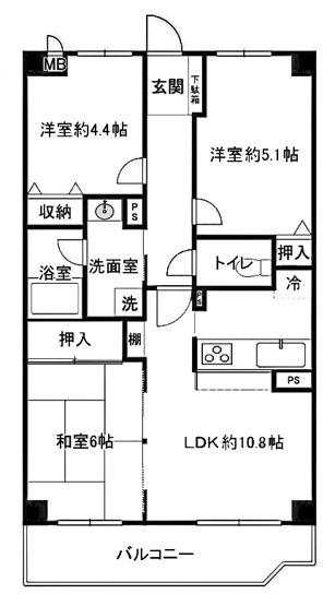 【間取り】 | ライオンズマンション淀リバーサイド | 専有面積58.68㎡