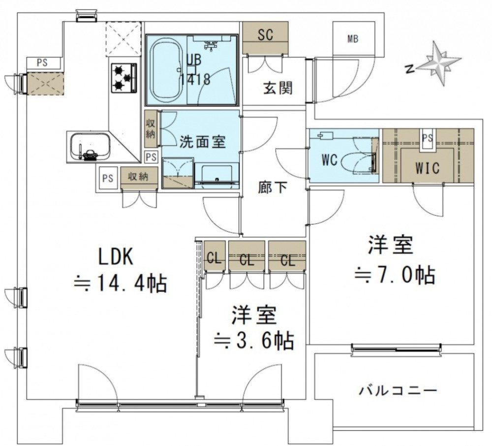 【間取り】 | ラヴォーグ南青山 | 2LDK　価格1億500万円　専有面積61.5㎡　バルコニー面積5.4㎡