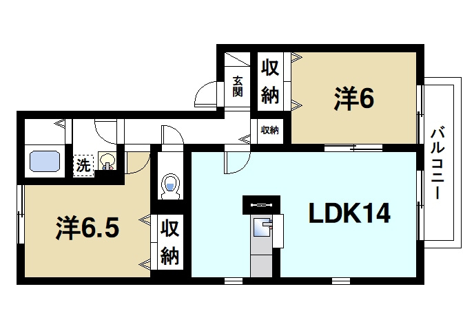 ラフィーネ　Ｂ棟（富堂町）の間取り|2LDKです