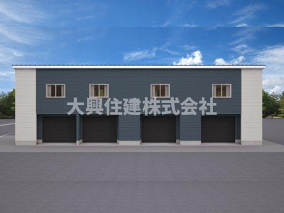 【外観パース】 | 【ガレージハウス】リザイアA棟 | 出入り楽々！リモコン付ガレージ電動シャッター装備！