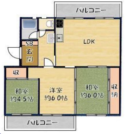 【間取り】 | フラワリータウン志紀Ｂ棟　ＪＲ志紀駅　曙川小学校区