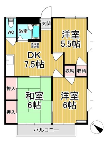【間取り】 | パールハイツⅠ | ゆったりと使える3DKのお部屋です。