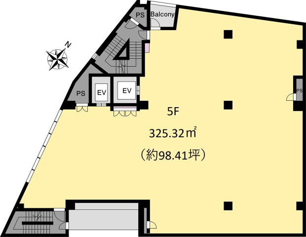 【間取り】 | I・Dビル | 5階、ワンフロア（分割相談可）
内装スケルトン