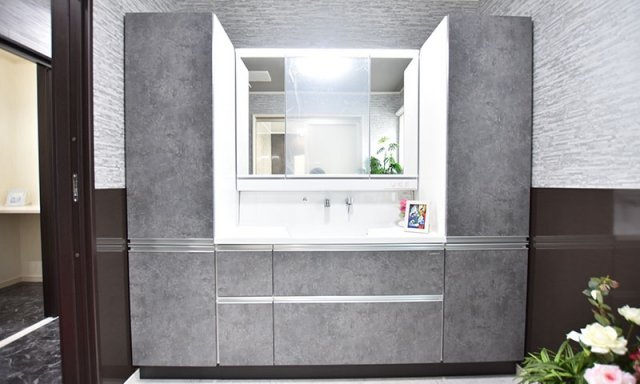 山武市成東　平家モデルハウスの独立洗面台|令和3年5月築４LDK平屋未入居 土地約158坪 建物約48坪　オール電化